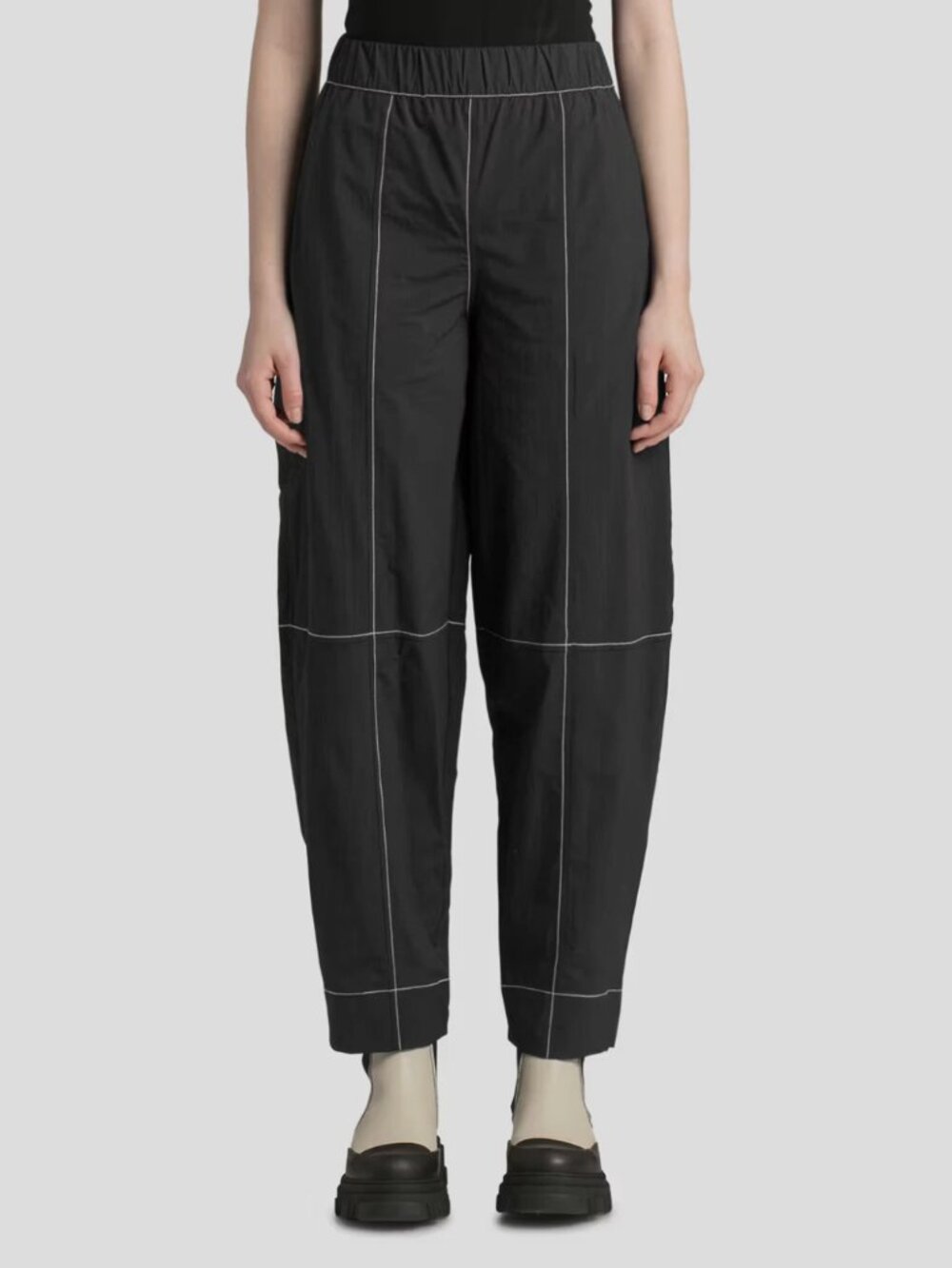Ganni Cotton Crepe Contrast Stitch Utility Pants Black Womens 36